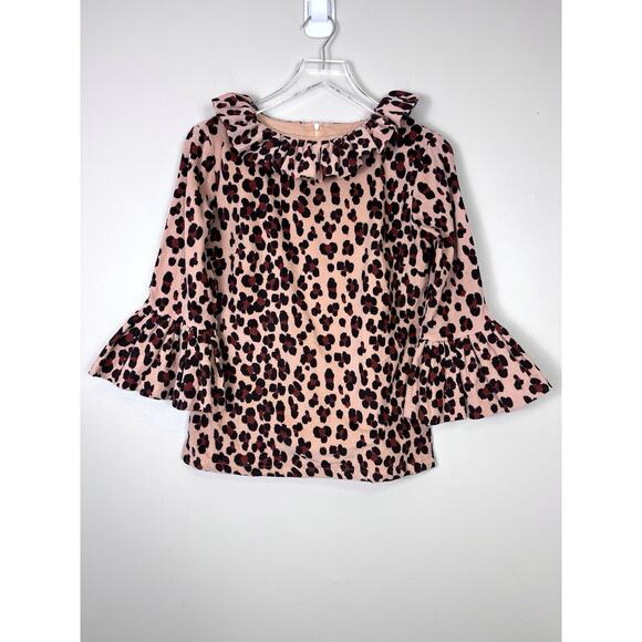 Elizabeth Wilson Tops - Elizabeth Wilson Leopard Corduroy Katherine Bell Sleeve Ruffle Top Preppy XS